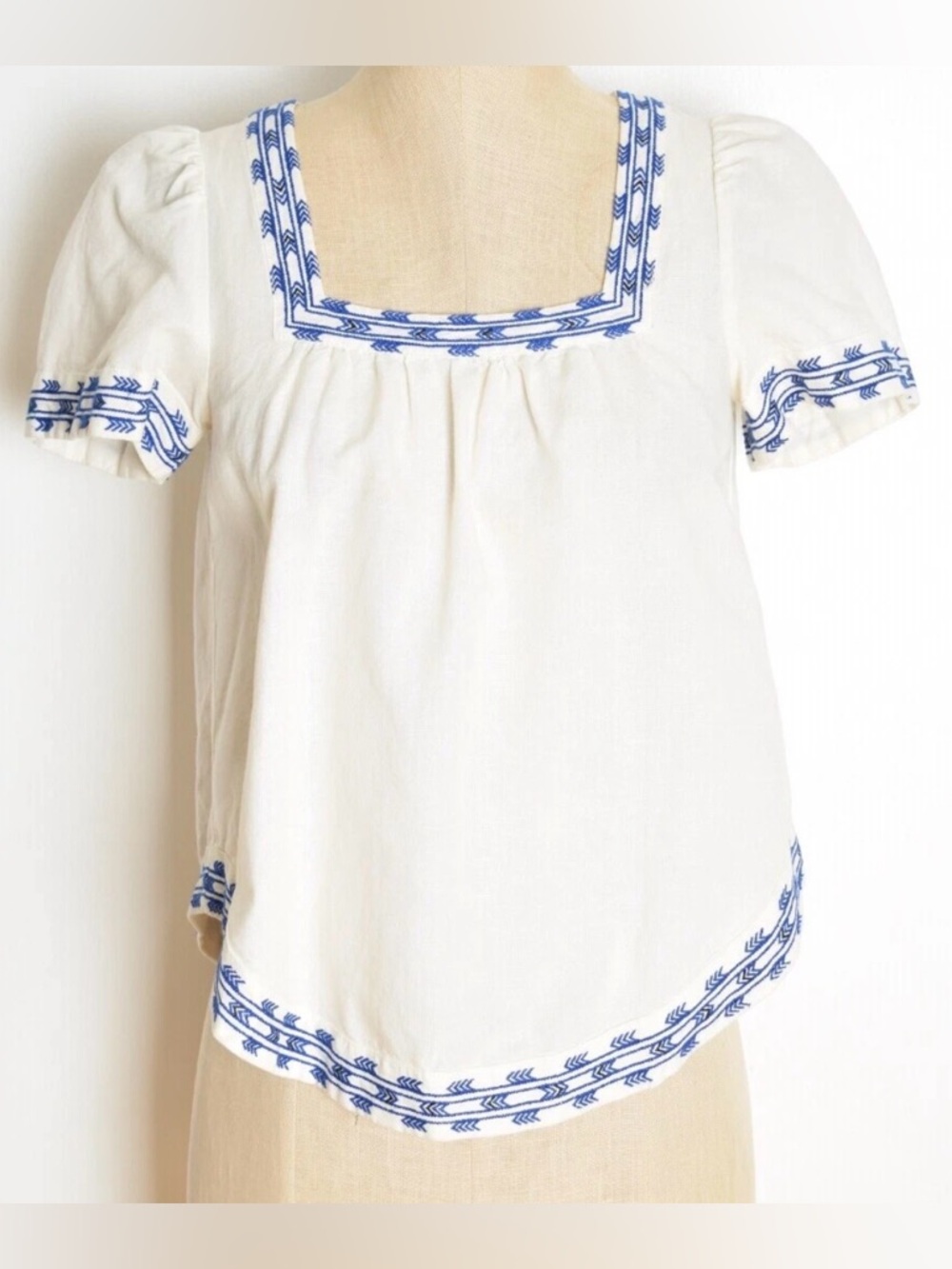 Madewell White Tunic with Blue Embroidery